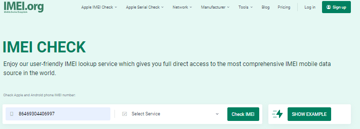 IMEI.org, IMEI CHECK
